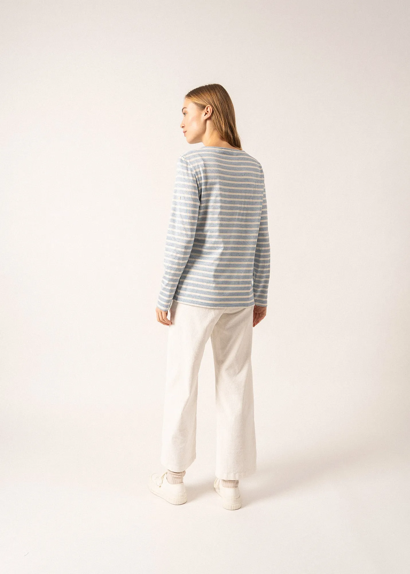 Minquidame Sequinned Breton Shirt - in blended cotton (CIEL/ECRU)