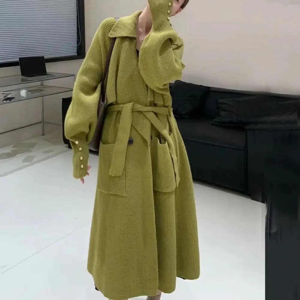 MS016 Mid Length Knitted Trench Coat Sweater