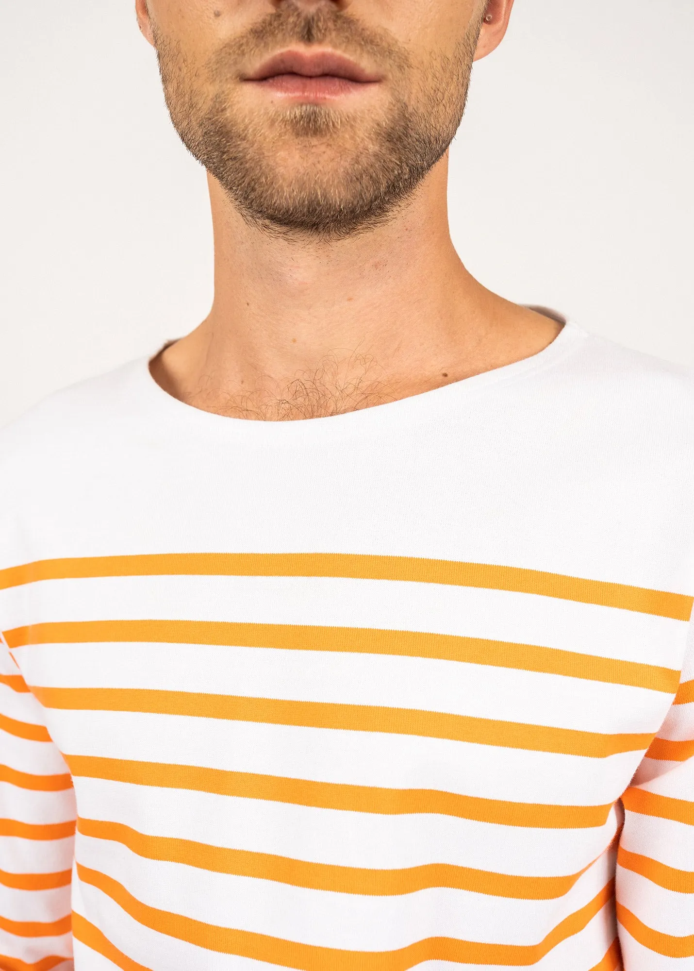 Authentic Striped Sailor Shirt in Premium Combed Cotton - Neon Orange and White