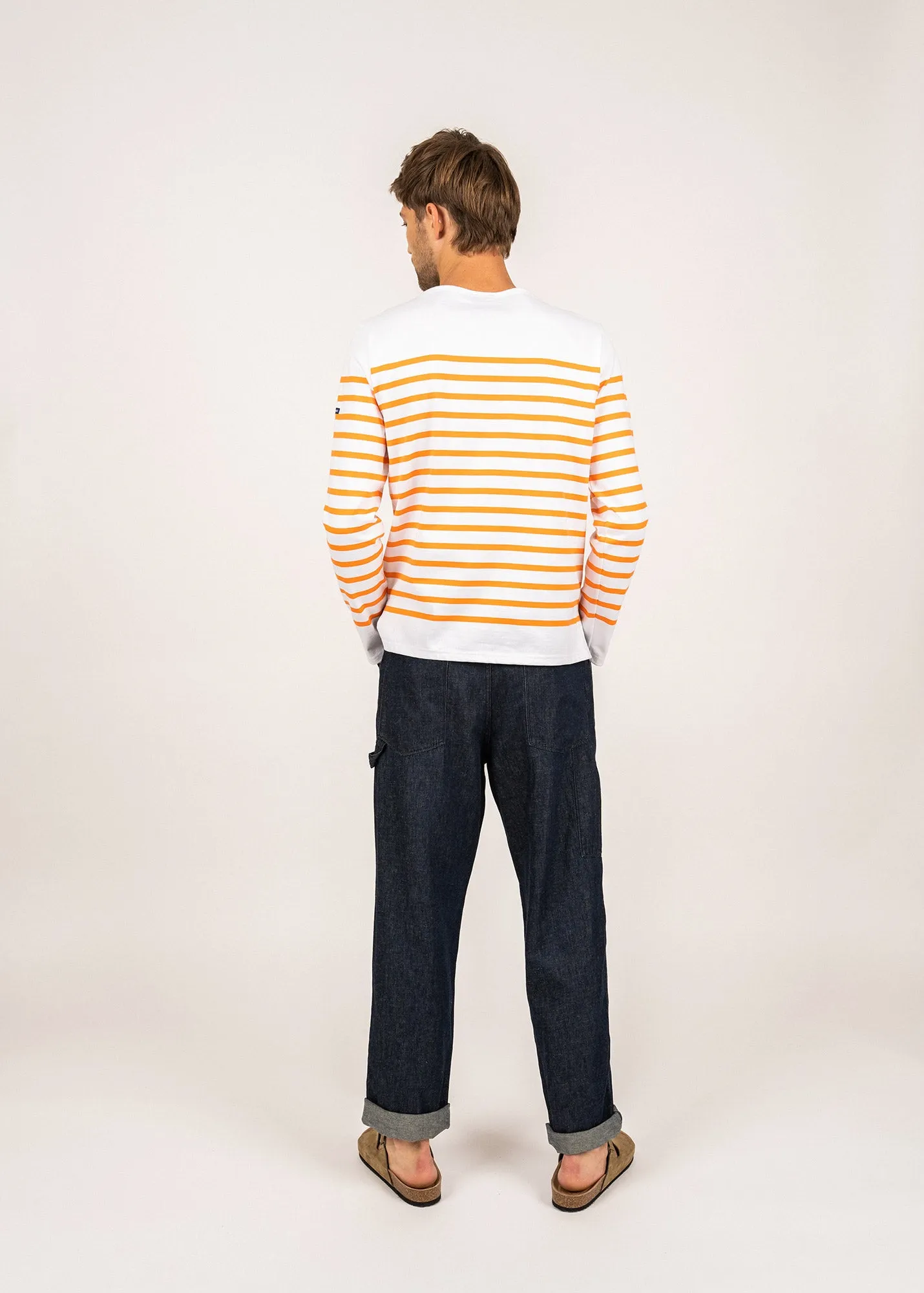 Authentic Striped Sailor Shirt in Premium Combed Cotton - Neon Orange and White