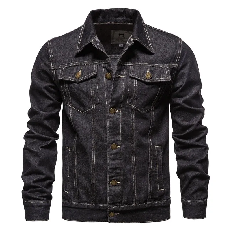 New 2021 Cotton Denim Jacket Men Casual Solid Color Lapel Single Breasted Jeans Jacket Men Autumn Slim Fit Quality Mens Jackets