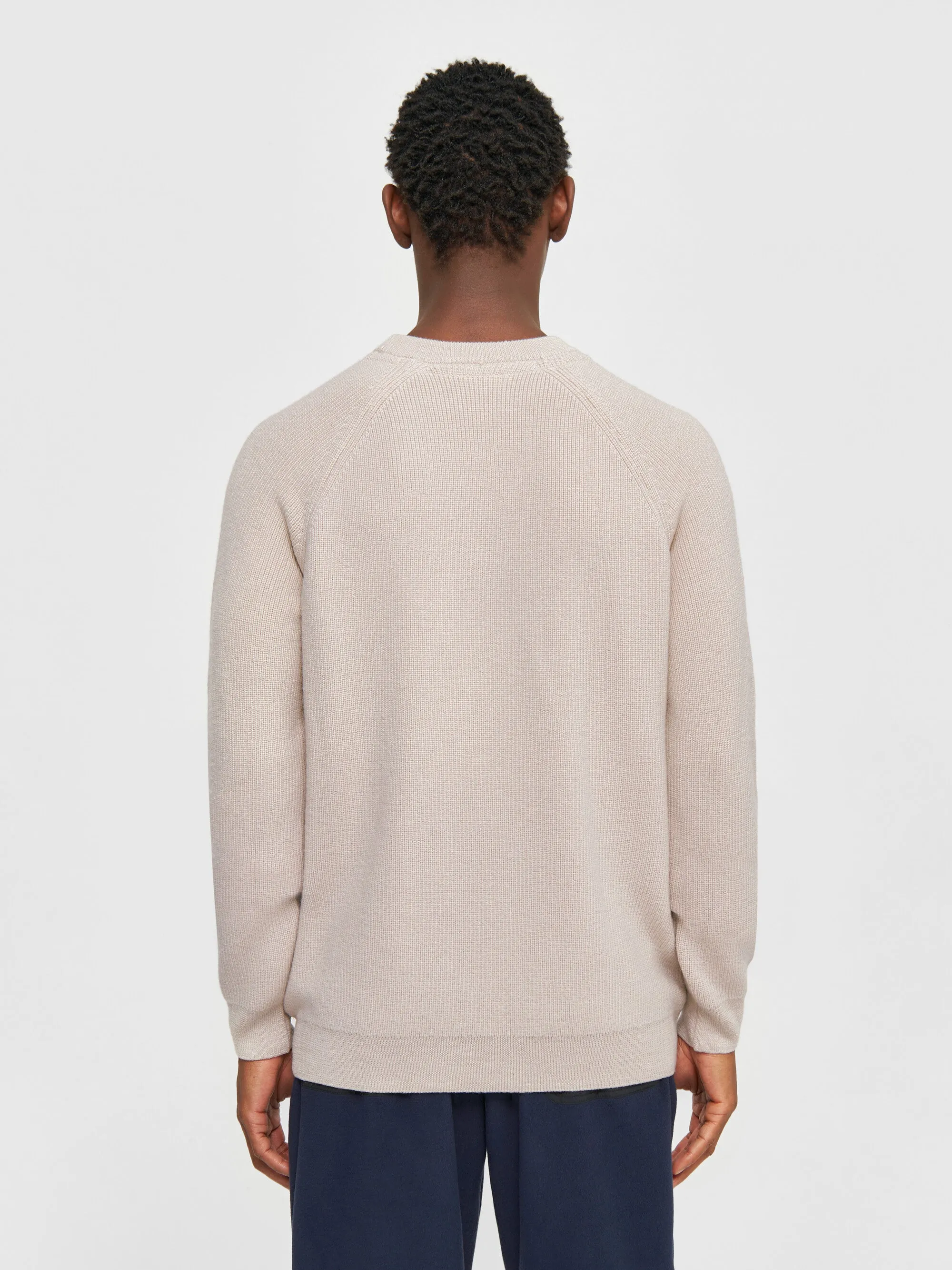 O-neck merino wool rib knit - Kelp