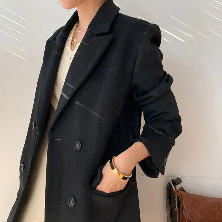 Oversize Black Thicken Long Wool Coat