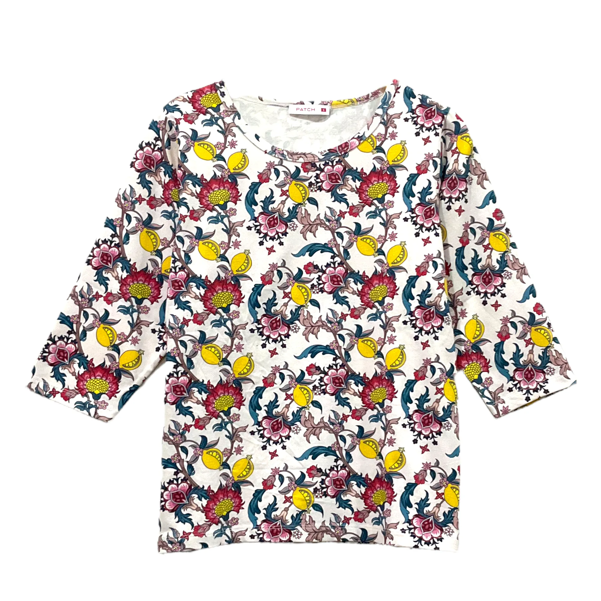 Patch Women Spandex 3/4 Sleeve Round Neck Floral Print T-Shirt