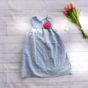 Peony Dress in Blue Grey Floral Eyelet