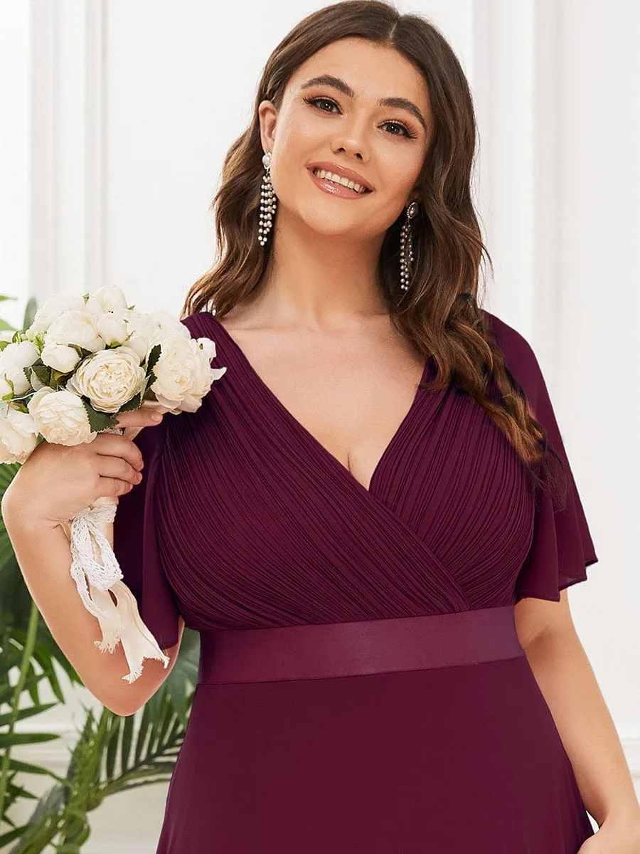 Plus Size Simple Empire Waist Flutter Sleeve Evening Dress