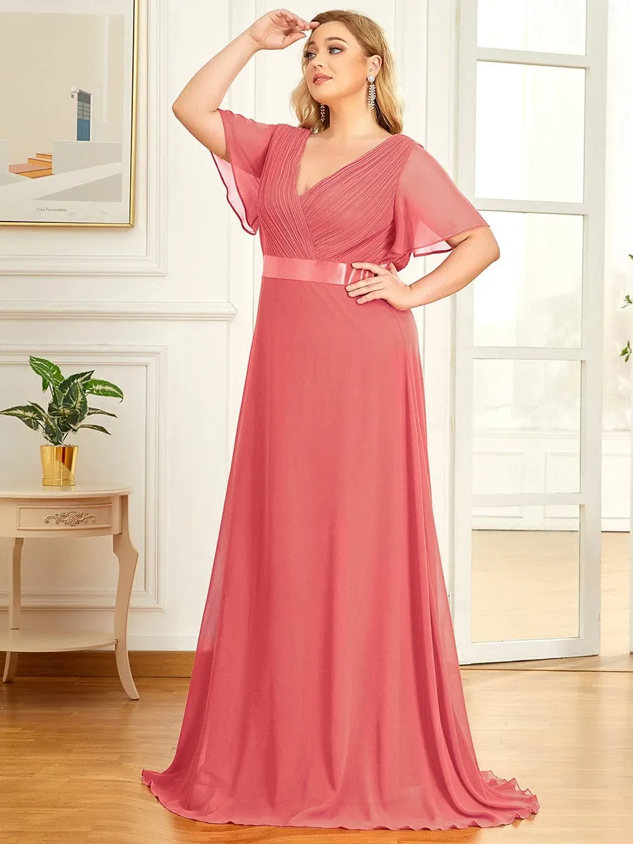 Plus Size Simple Empire Waist Flutter Sleeve Evening Dress