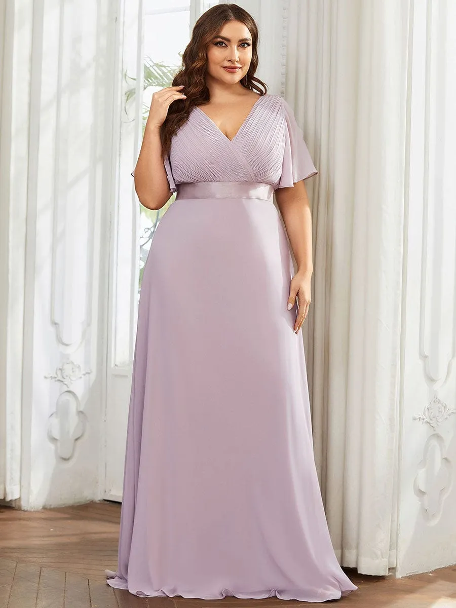 Plus Size Simple Empire Waist Flutter Sleeve Evening Dress