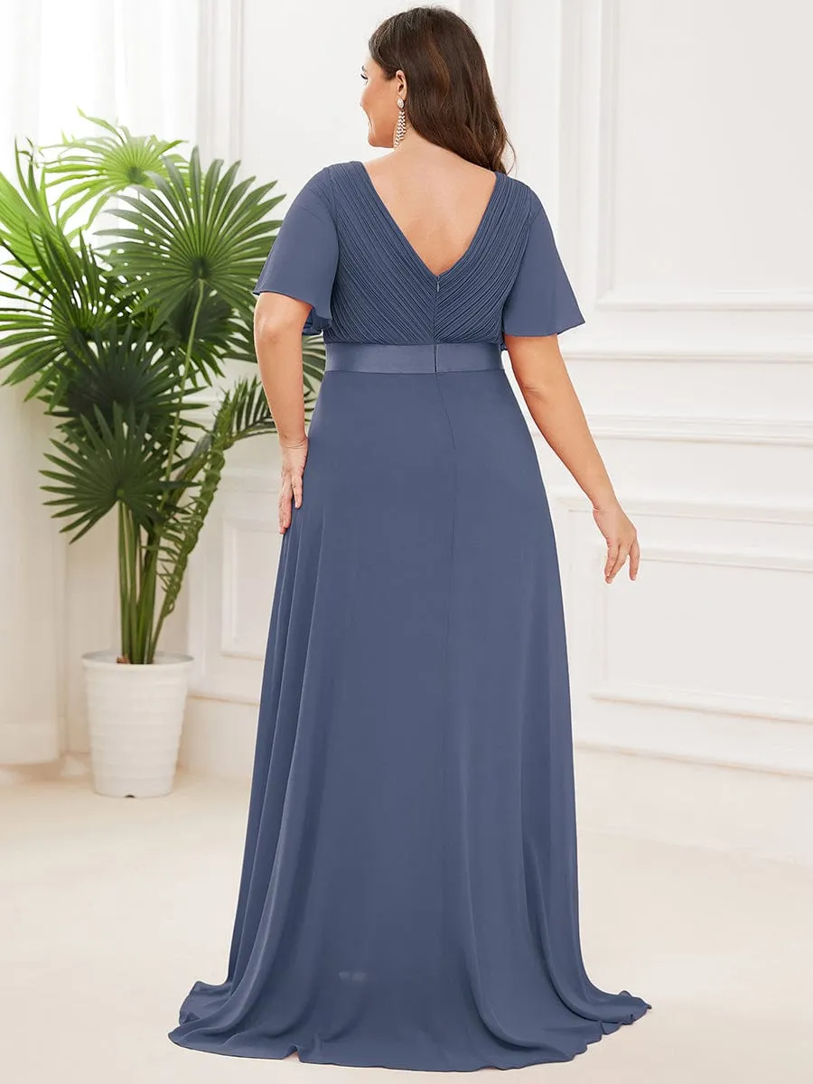 Plus Size Simple Empire Waist Flutter Sleeve Evening Dress