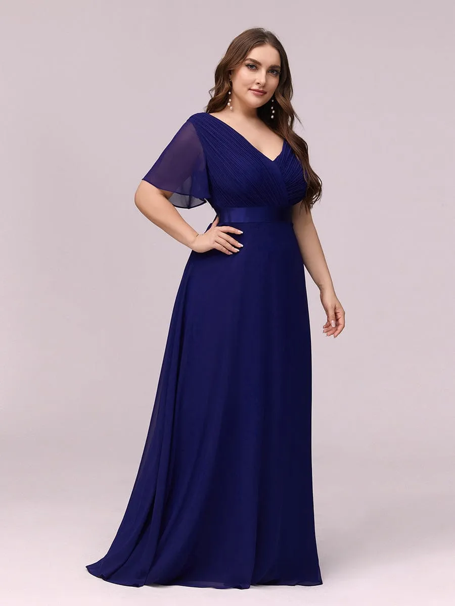 Plus Size Simple Empire Waist Flutter Sleeve Evening Dress