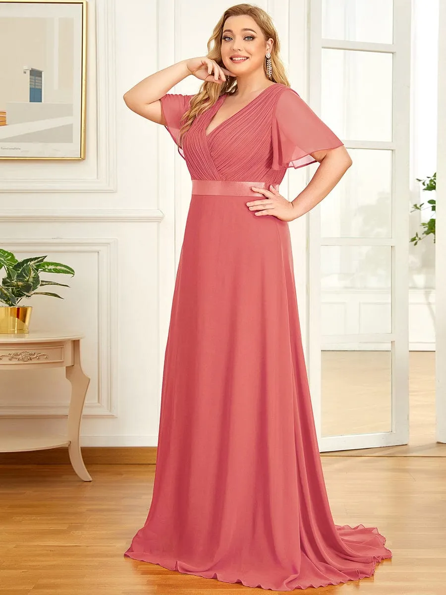 Plus Size Simple Empire Waist Flutter Sleeve Evening Dress