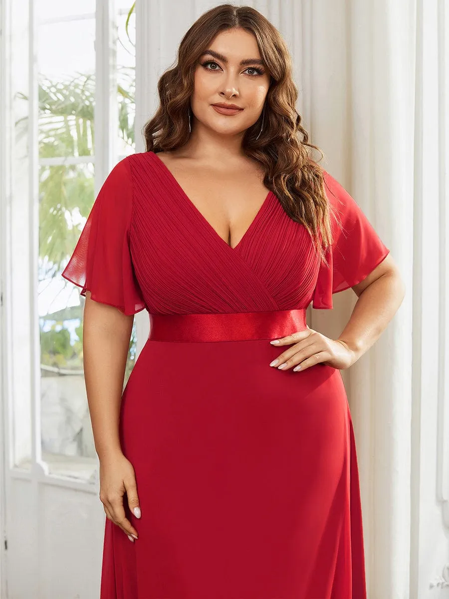 Plus Size Simple Empire Waist Flutter Sleeve Evening Dress