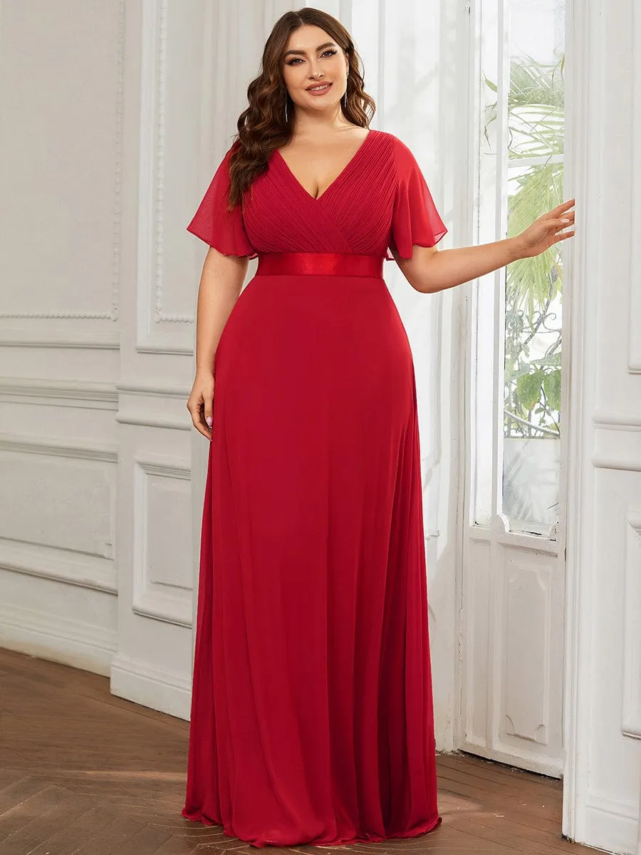 Plus Size Simple Empire Waist Flutter Sleeve Evening Dress