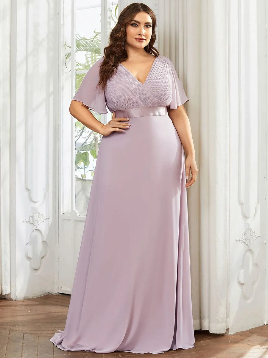 Plus Size Simple Empire Waist Flutter Sleeve Evening Dress