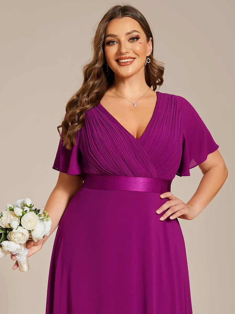 Plus Size Simple Empire Waist Flutter Sleeve Evening Dress