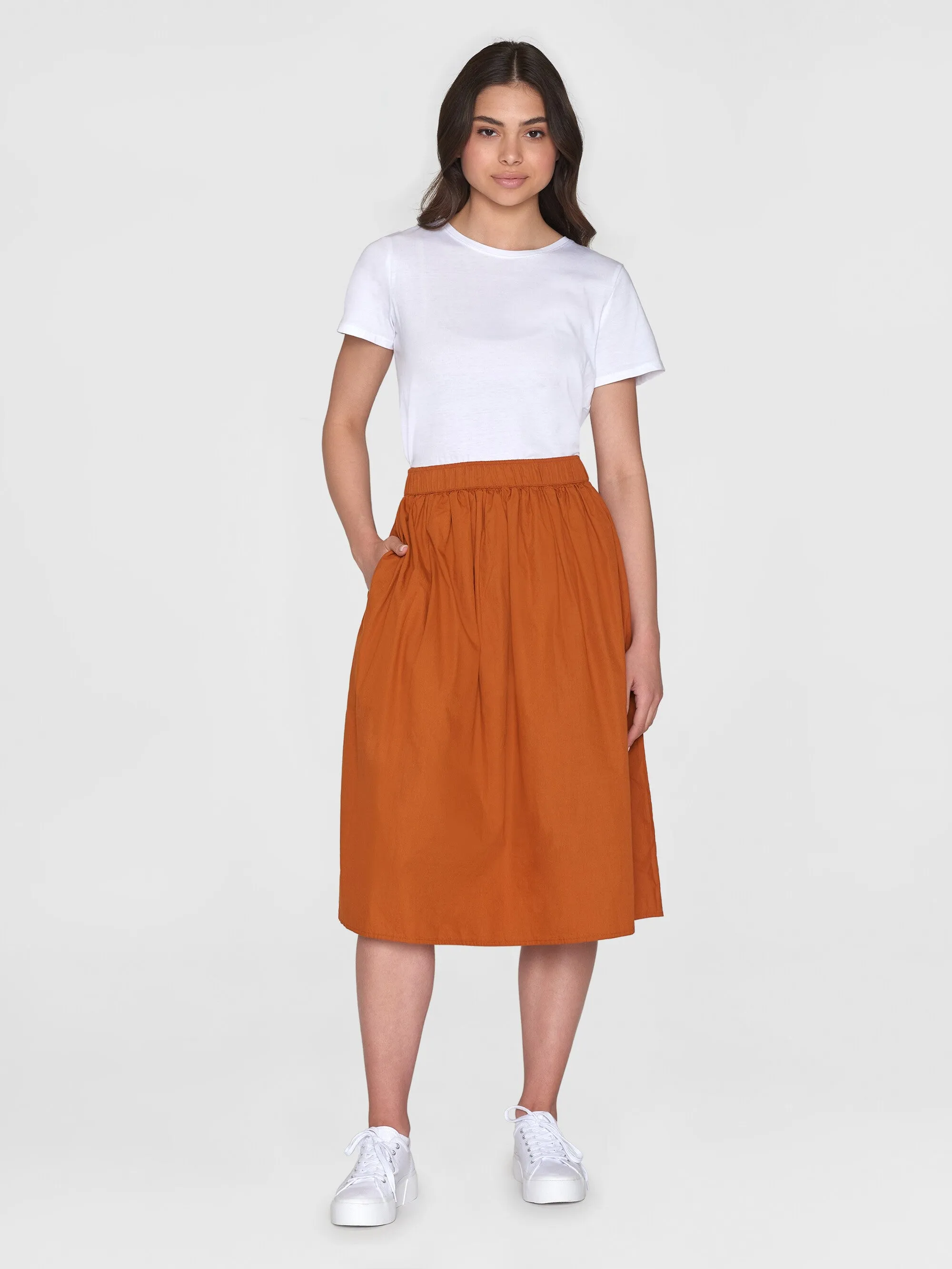 Poplin elastic waist skirt - Leather Brown