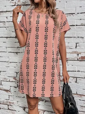 Printed Round Neck Short Sleeve Dress