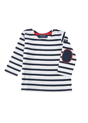 Sailor striped shirt gift box - with contrasting elbow patches (BLANC/MARINE/TULIPE)