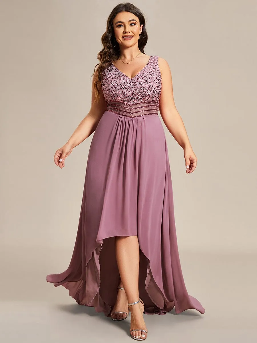 Sexy High-Low Maxi Chiffon Evening Dresses with Sequin