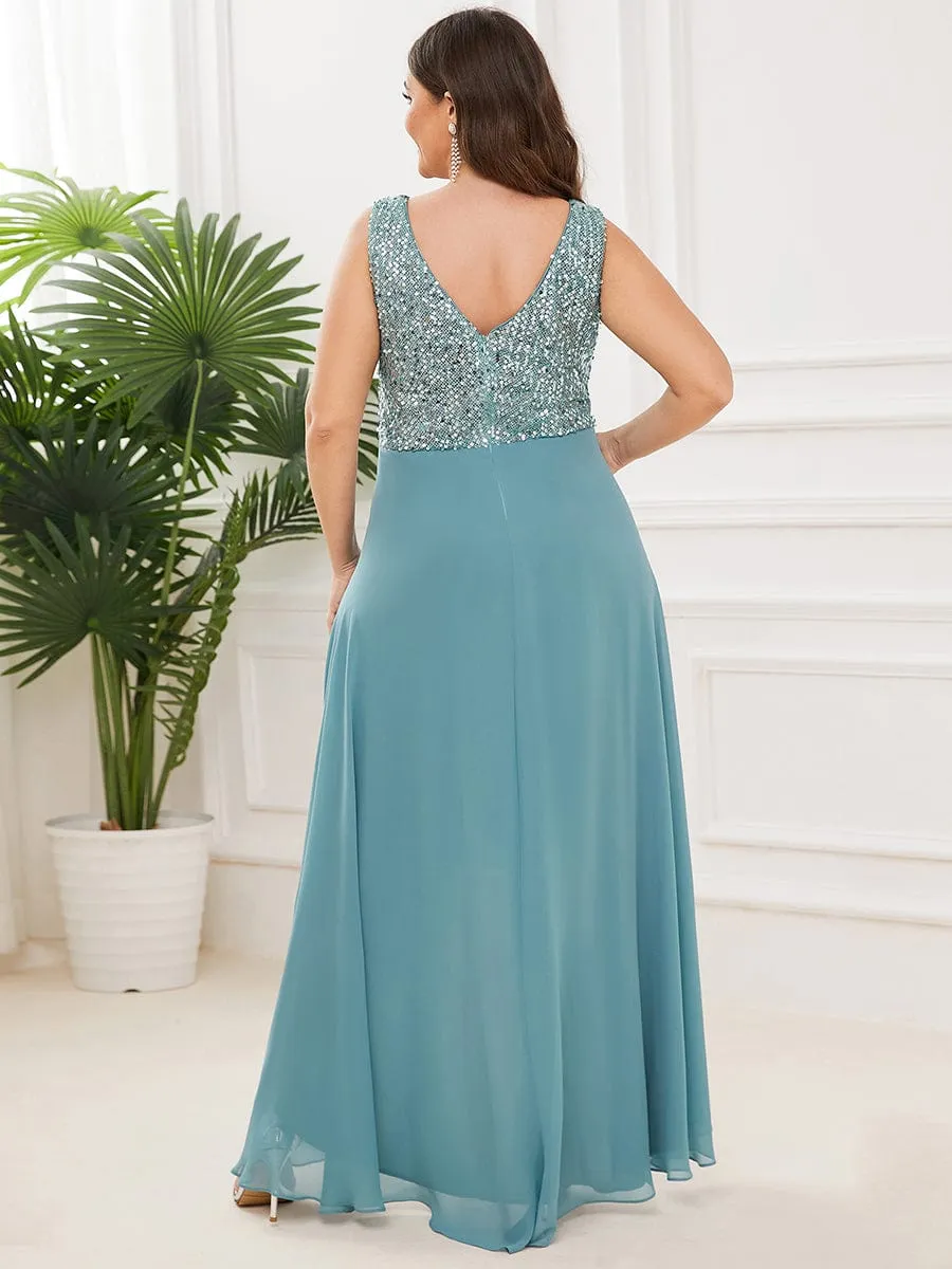 Sexy High-Low Maxi Chiffon Evening Dresses with Sequin