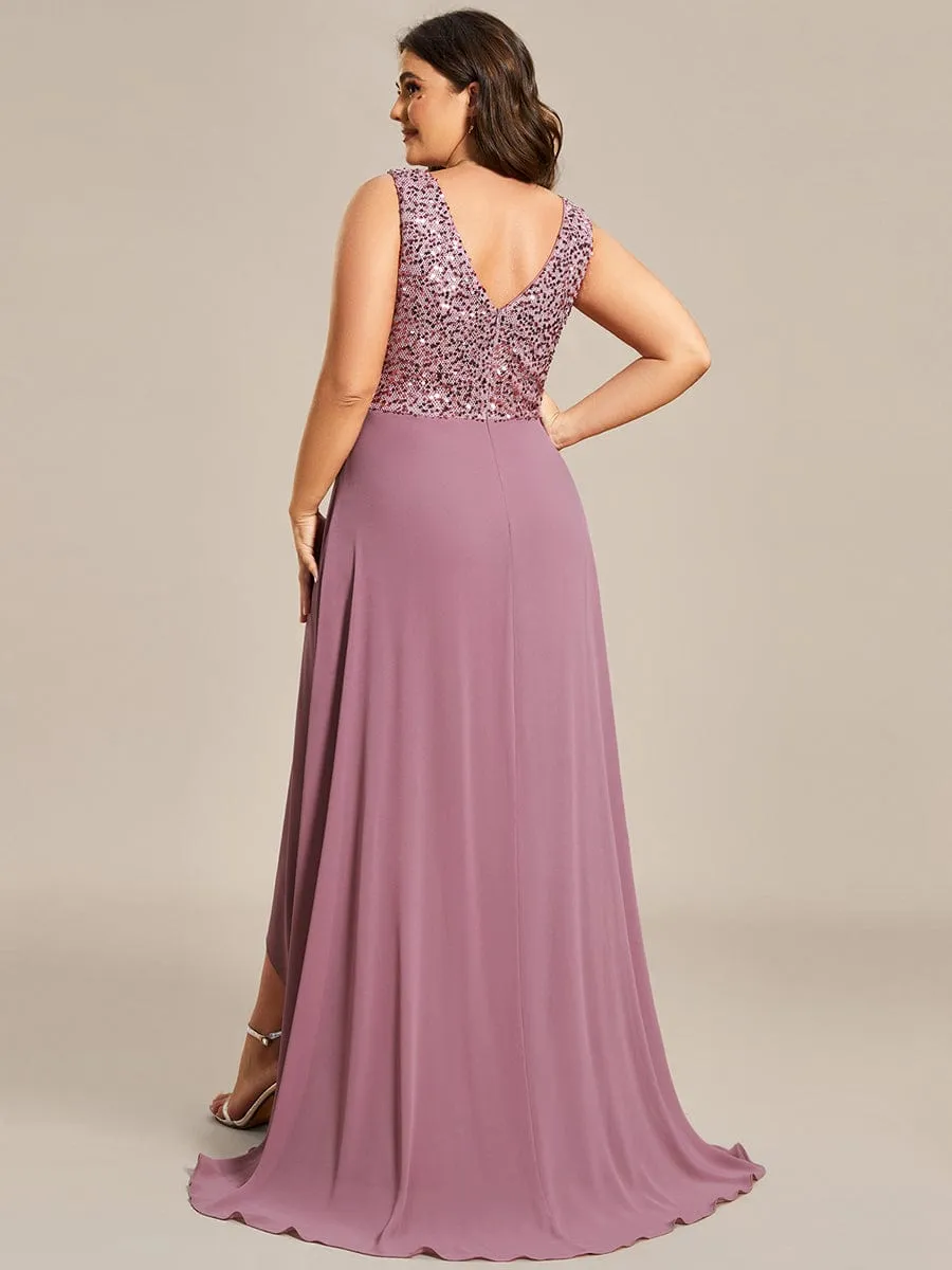 Sexy High-Low Maxi Chiffon Evening Dresses with Sequin