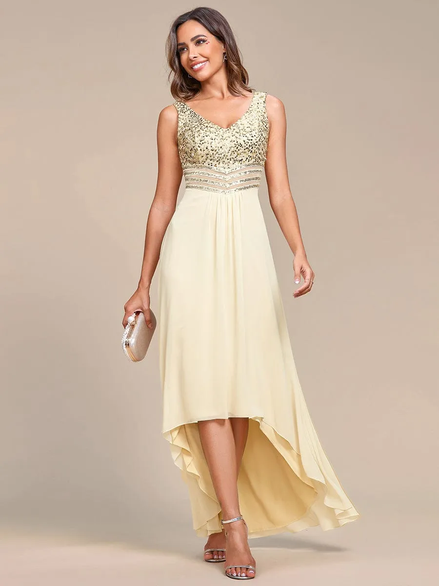 Sexy High-Low Maxi Chiffon Evening Dresses with Sequin