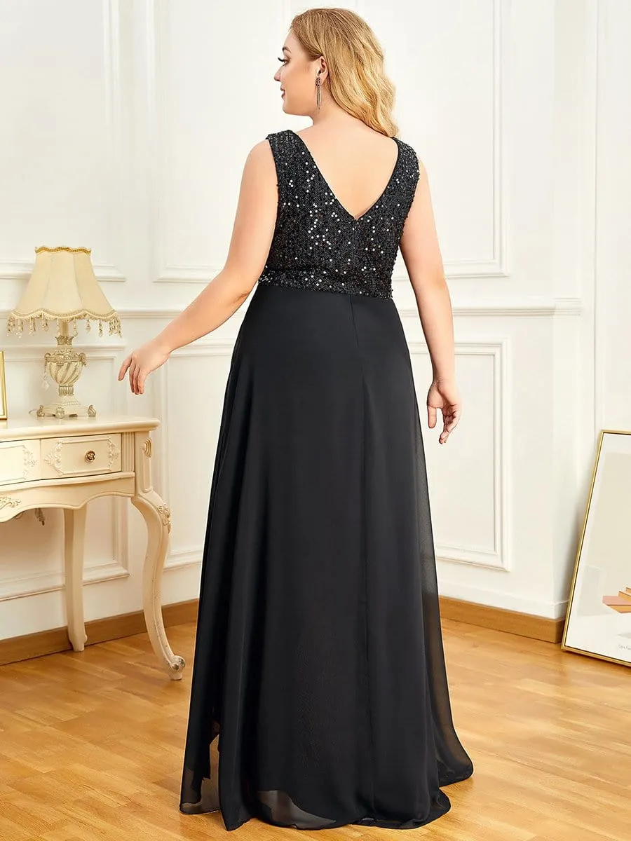 Sexy High-Low Maxi Chiffon Evening Dresses with Sequin