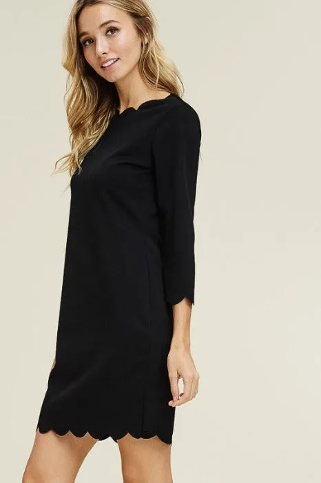 Solid Black Scallop Dress