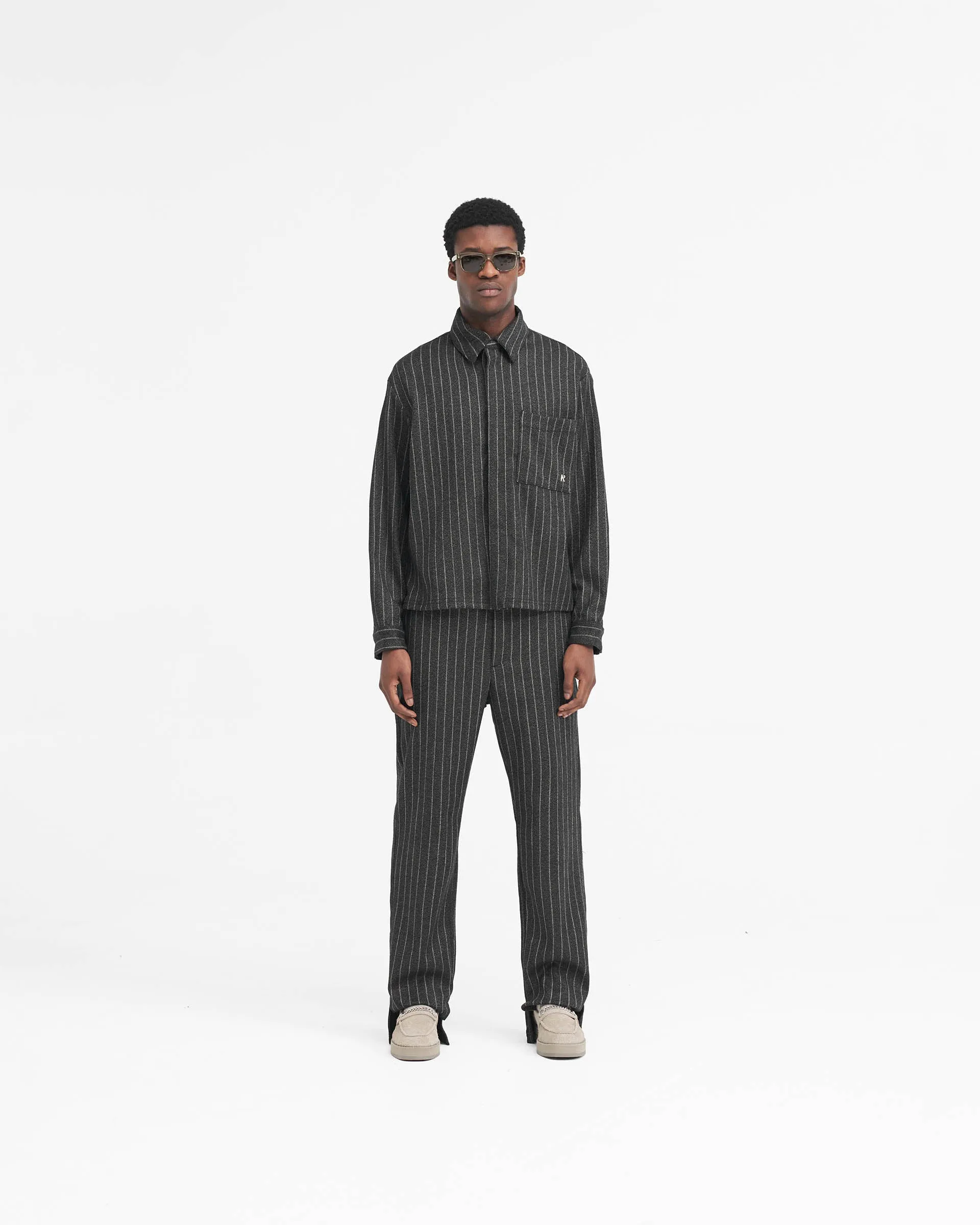 Stepped Hem Pant - Black Pinstripe