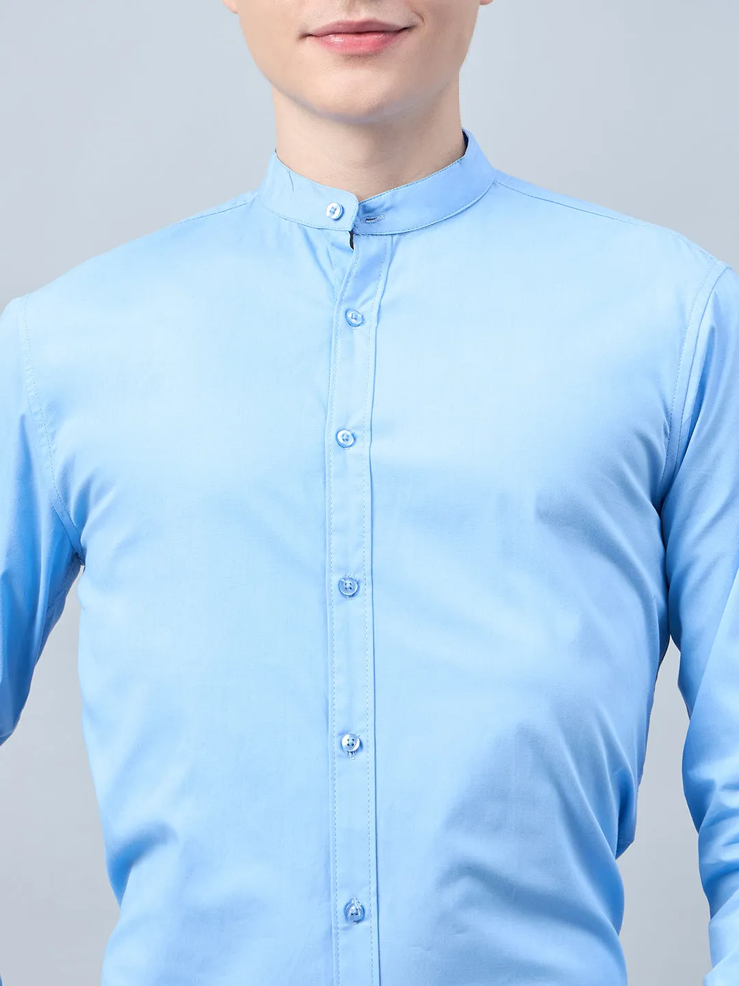 Style Quotient Men Sky Blue Cotton Solid Formal Shirt