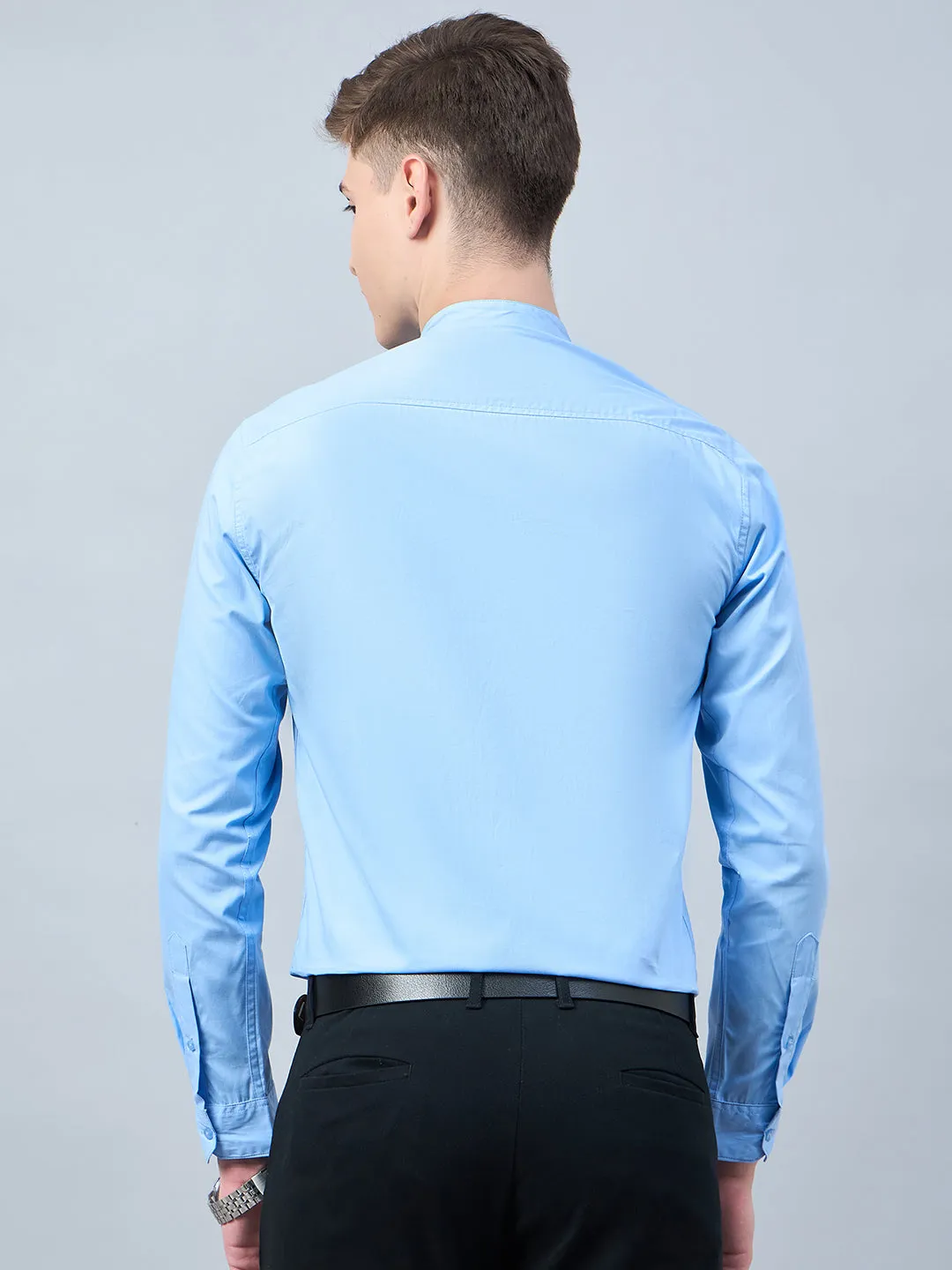 Style Quotient Men Sky Blue Cotton Solid Formal Shirt