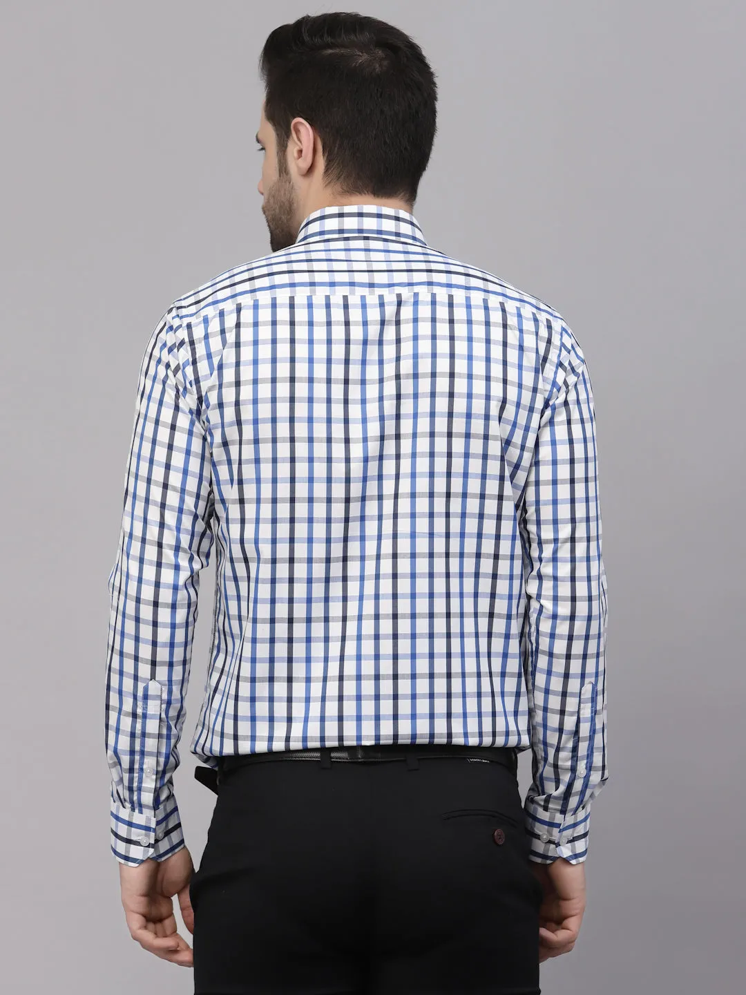 Style Quotient Men White And Royal Blue Checks Yarn Dyed PolyCotton Regular Formal Shirt