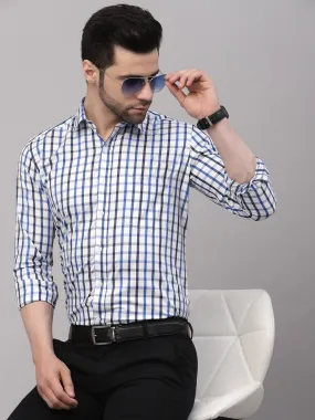 Style Quotient Men White And Royal Blue Checks Yarn Dyed PolyCotton Regular Formal Shirt