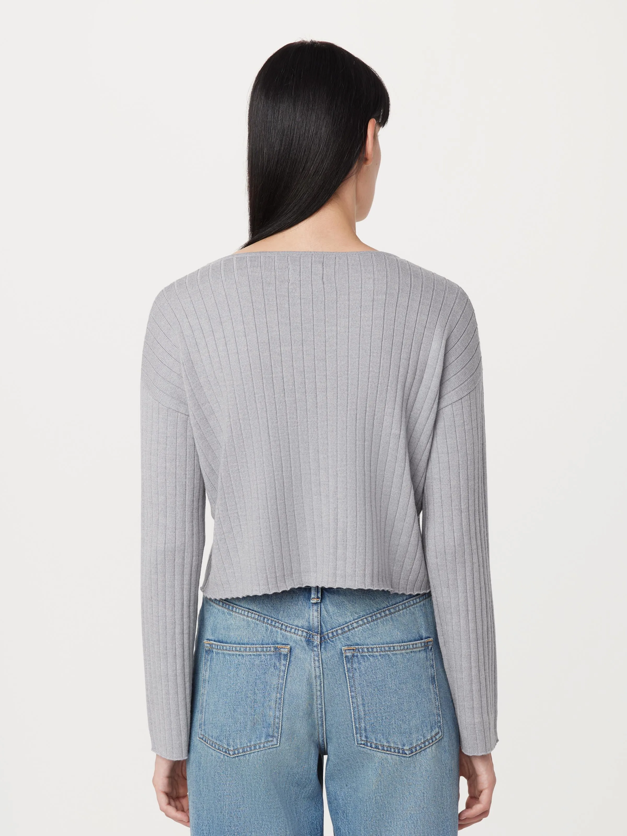 The Boat Neck Cropped Sweater in Light Grey