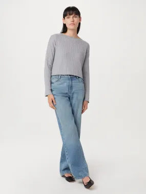 The Boat Neck Cropped Sweater in Light Grey