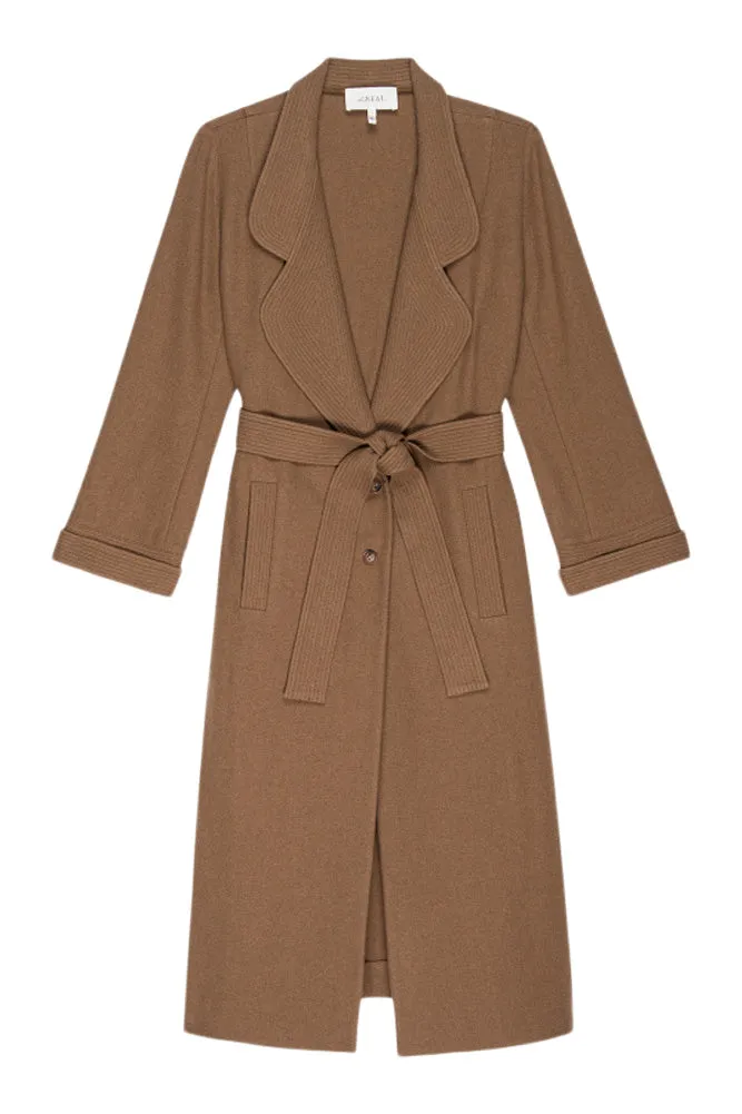 “Luxurious Camel Trapunto Trench Coat with Elegant Detailing”