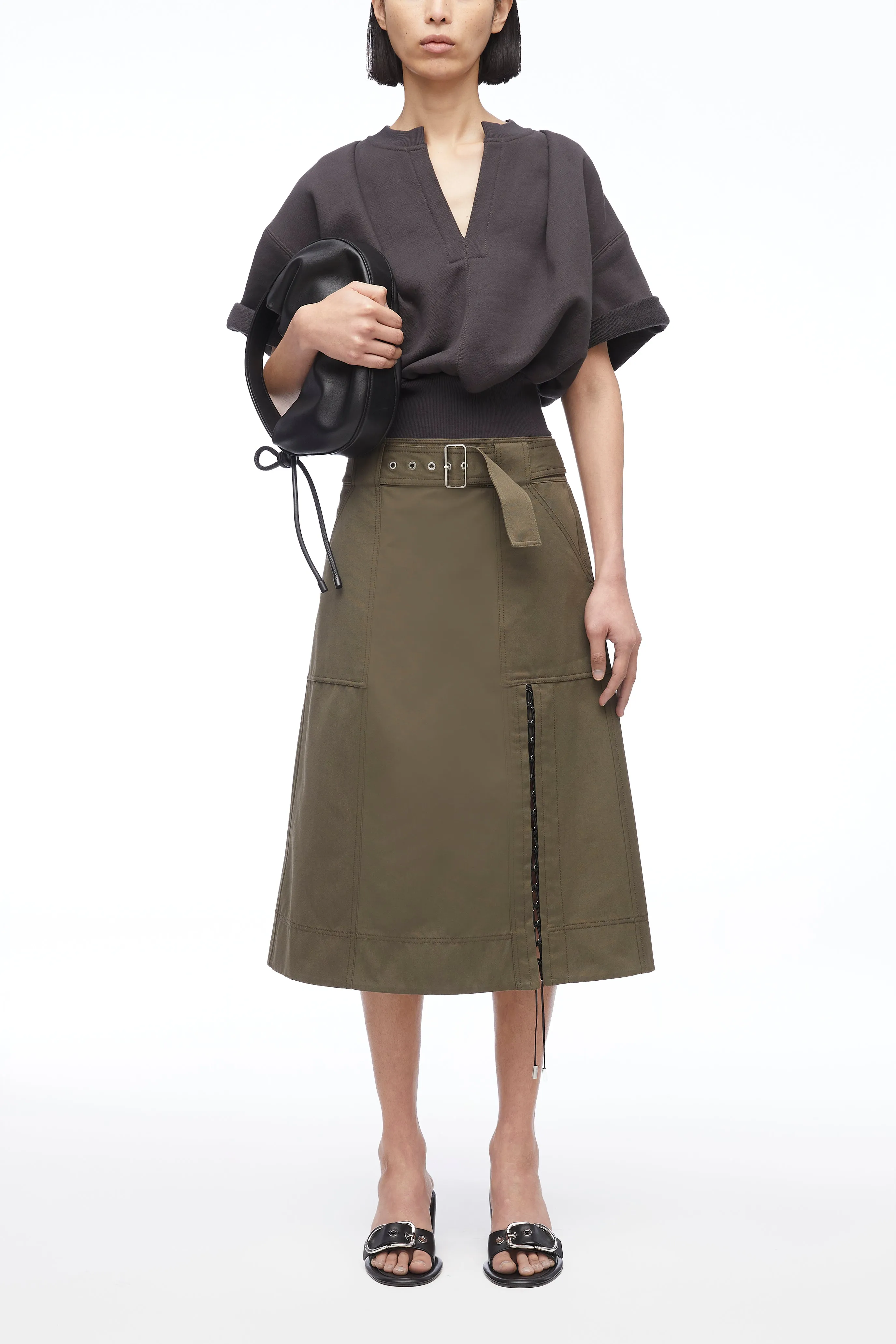 Utility Faille Midi Skirt With Lacing