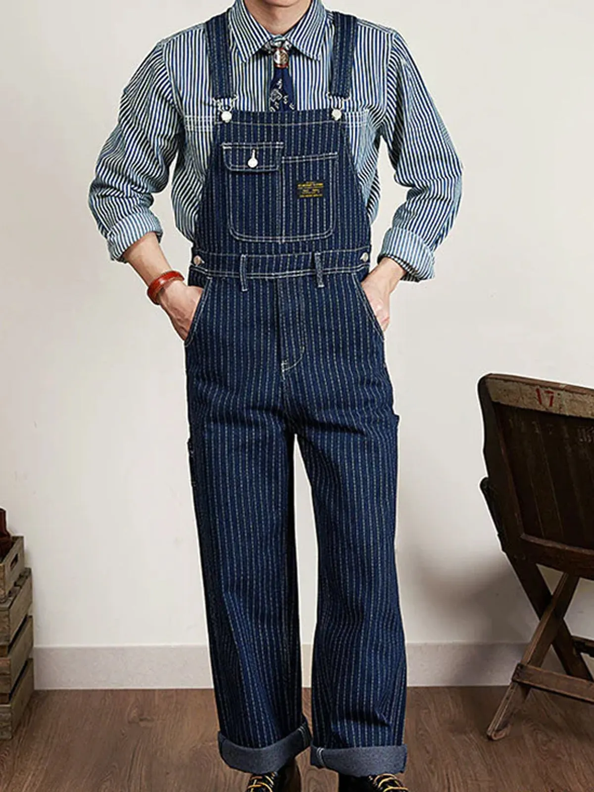 Wabash Stripe Denim Overalls