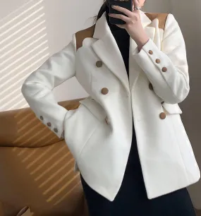 White Wool Faux Leather Blazer Suit Coat