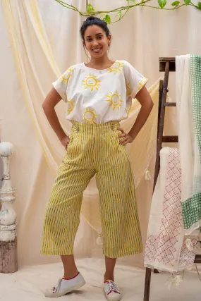 ¾ Button Pants | Yellow & Green Stripe